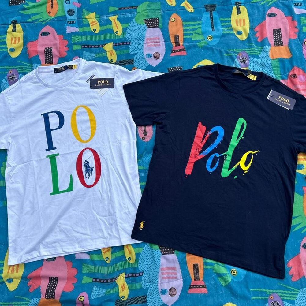 Lot of 2 Polo Ralph Lauren Men's Medium Short Sleeve Shirts White Navy